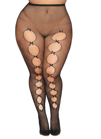 Collant fantaisie grande taille résille noir avec liseré à l'arrière - DG0528XBLK